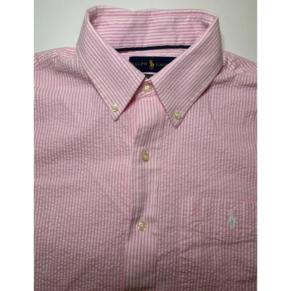 Polo Ralph Lauren Seersucker Performance Button Down Shirt | Pink | Medium